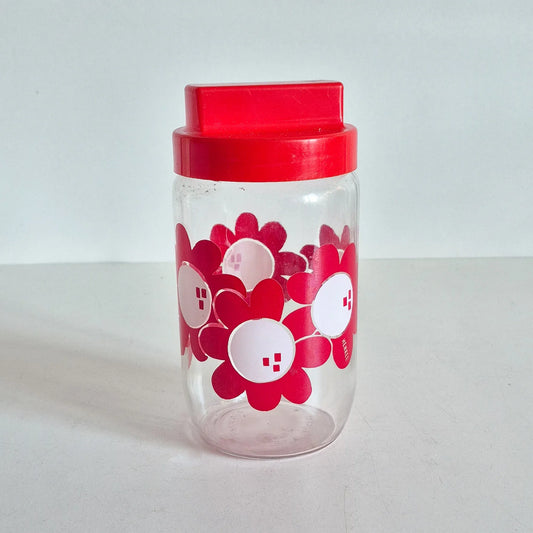 Bocal Henkel fleurs rouge vintage verre