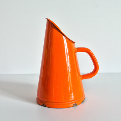 Verseuse / porte cuillères tôle emaillée orange vintage