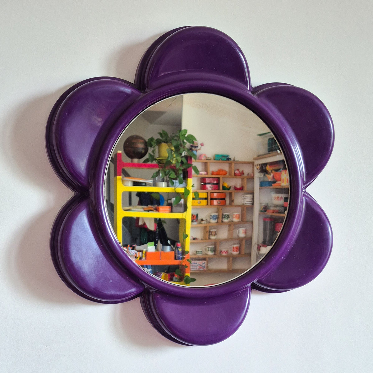 Miroir fleur plastique violet vintage