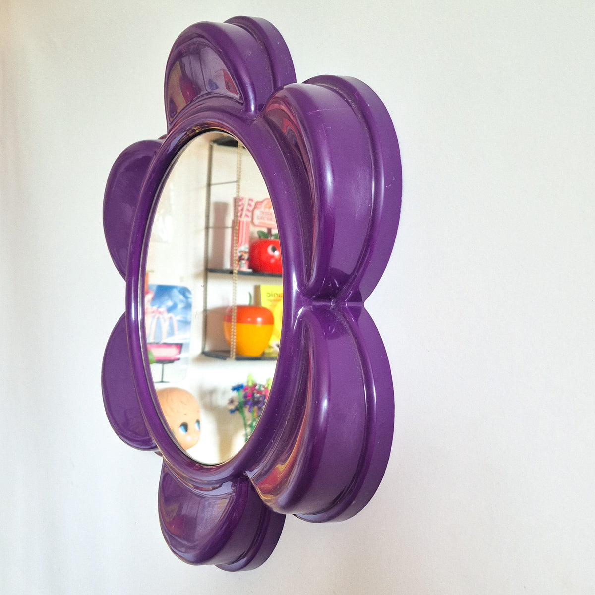 Miroir fleur plastique violet vintage