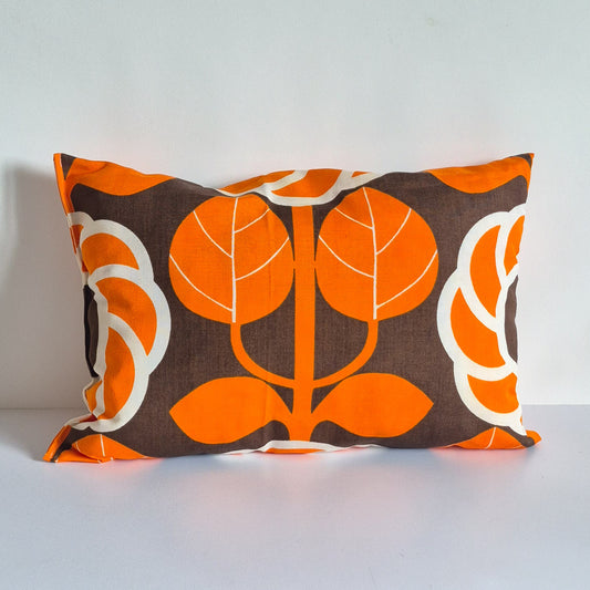 Grand coussin decor floral orange marron vintage