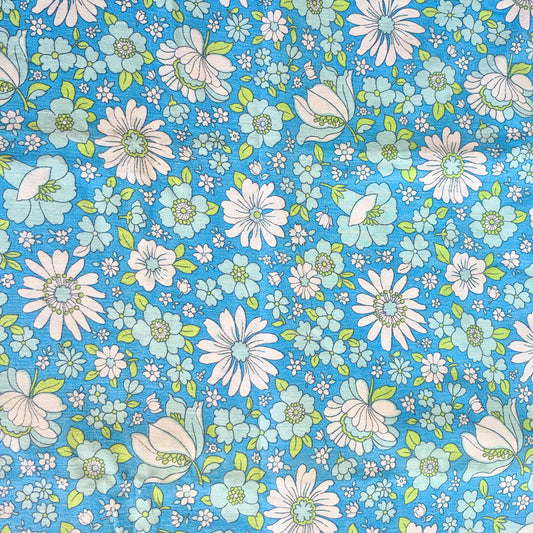 Grand drap plat fleurs bleues vintage