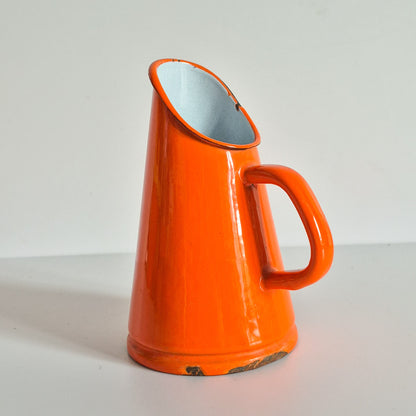 Verseuse / porte cuillères tôle emaillée orange vintage